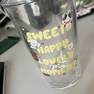 Cute Character Glass Tumbler with Yellow Text